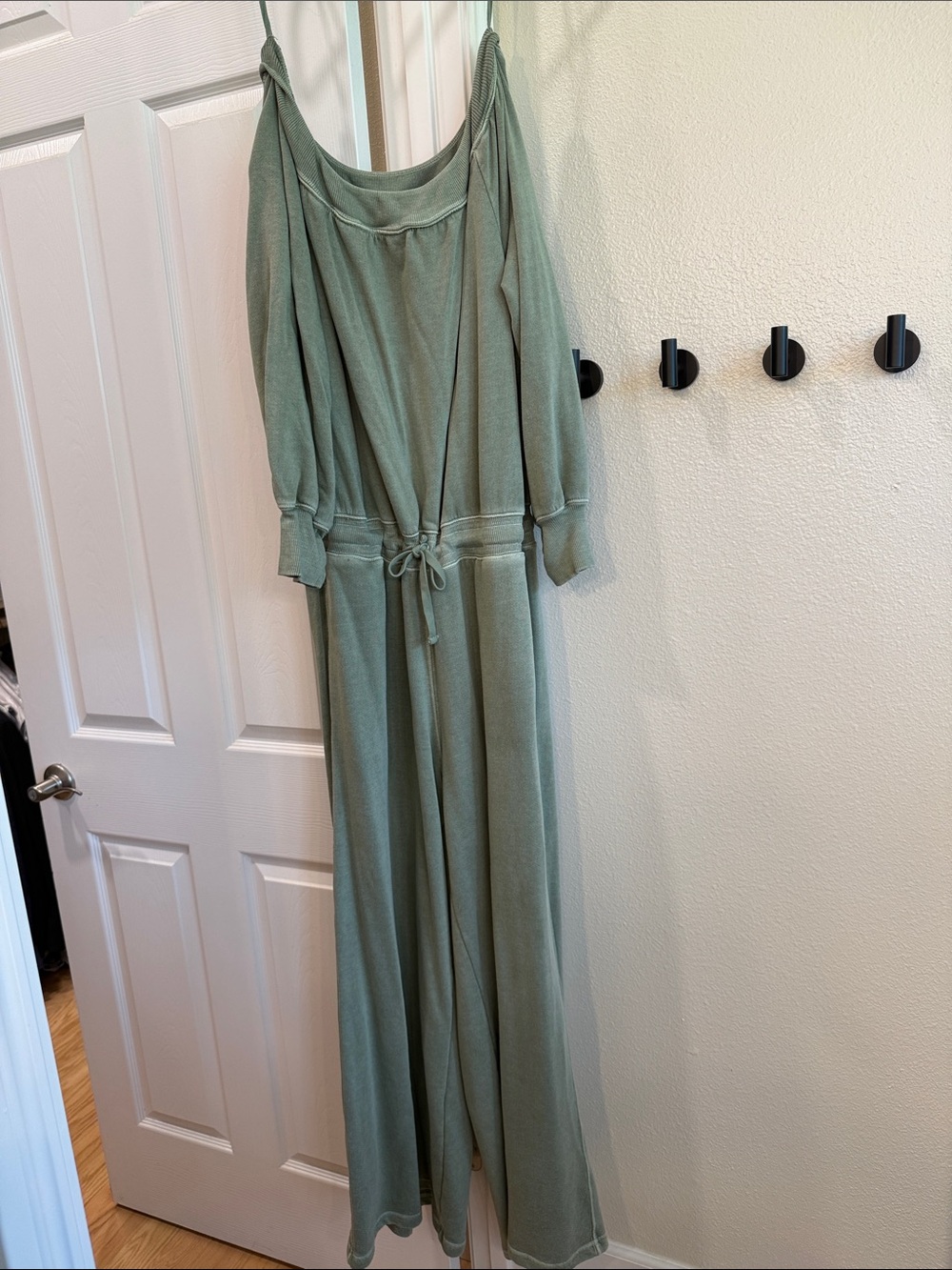 Free People Sage Green Off-Shoulder Jumpsuit
